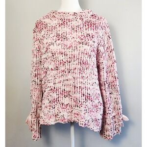 Cupio Knit Sweater Women's XL Pink Red Confetti‎ Bow Sleeve Ties Valentine's Day